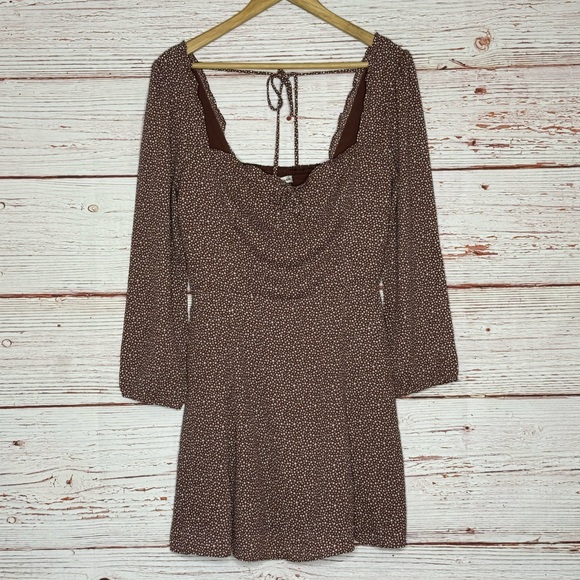 NWT Abercrombie & Fitch Portrait Neck Long Sleeve Polka Dot Mini Dress Sz M - Picture 6 of 16